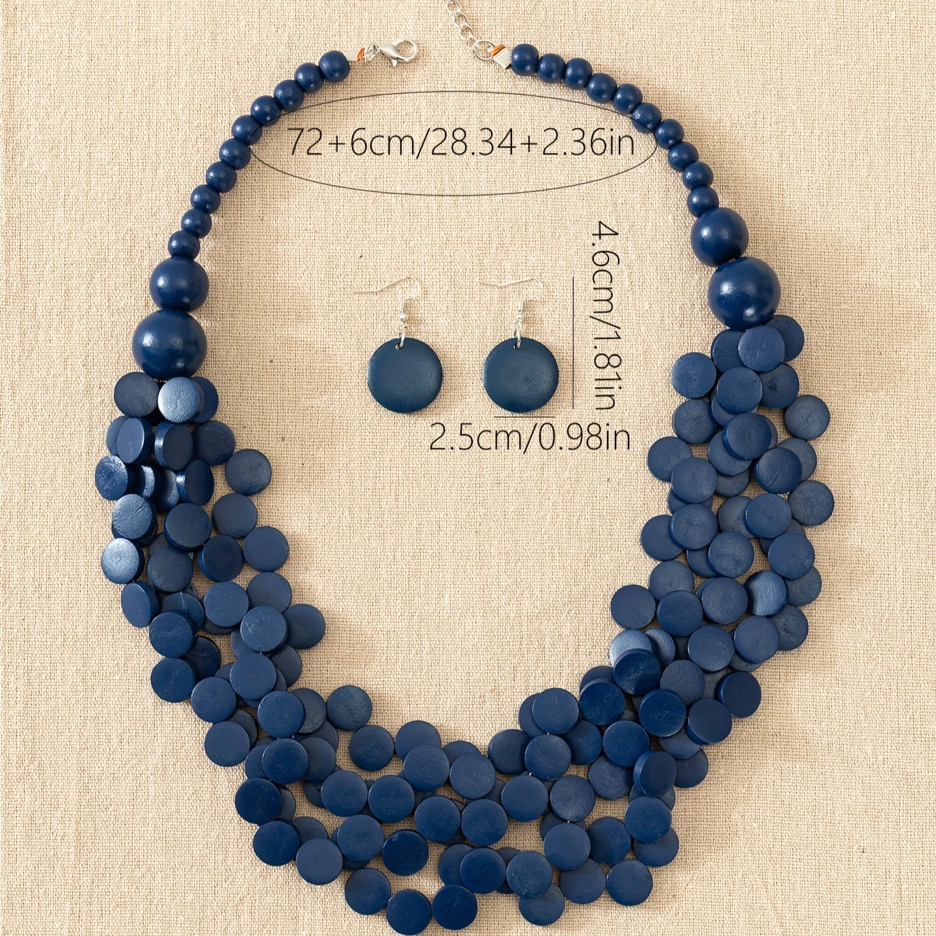 3pcs Bohemian Style Wooden Multi-Layer Necklace And Earrings 7 Colors Optional Women'S Jewelry Set