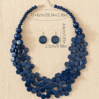 3pcs Bohemian Style Wooden Multi-Layer Necklace And Earrings 7 Colors Optional Women'S Jewelry Set