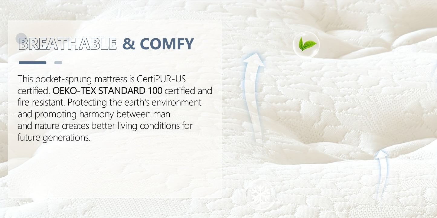 30cm Hybrid Mattress Pocket Sprung 3ft 4ft 4FT6 Double 5ft King 6ft Memory Foam Mattress In A Box, Pocket Spring for Edge Support, Medium Firm Mattress for Balance Of Comfort And Support, Fiberglass Free & Isolate Motion