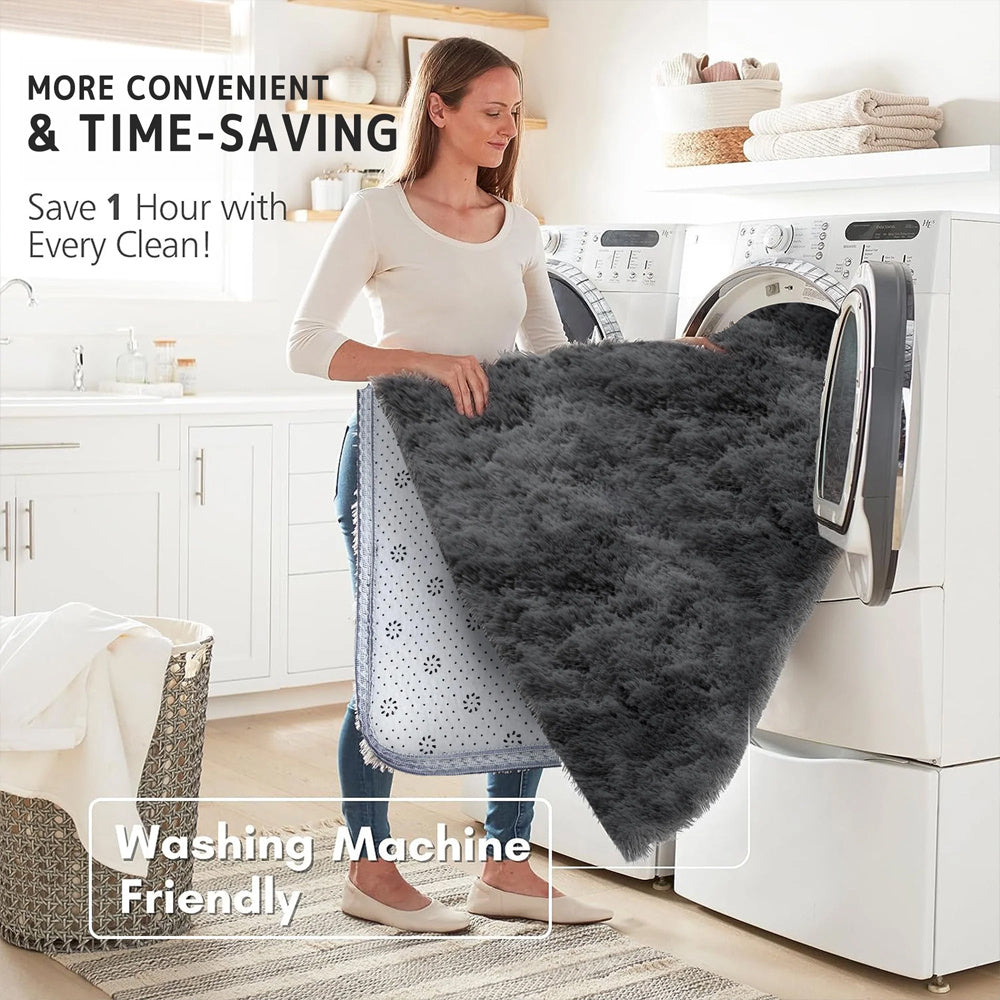 1pc Extra Large 230x160cm (7.5x5.2ft) Shaggy Mat - Plush Fluffy Mat with Anti-Slip Backing, Machine Washable Soft Floor Mat for Living Room, Bedroom, Home - Dark Grey Luxury Area Mat