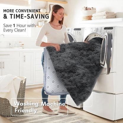 1pc Extra Large 230x160cm (7.5x5.2ft) Shaggy Mat - Plush Fluffy Mat with Anti-Slip Backing, Machine Washable Soft Floor Mat for Living Room, Bedroom, Home - Dark Grey Luxury Area Mat