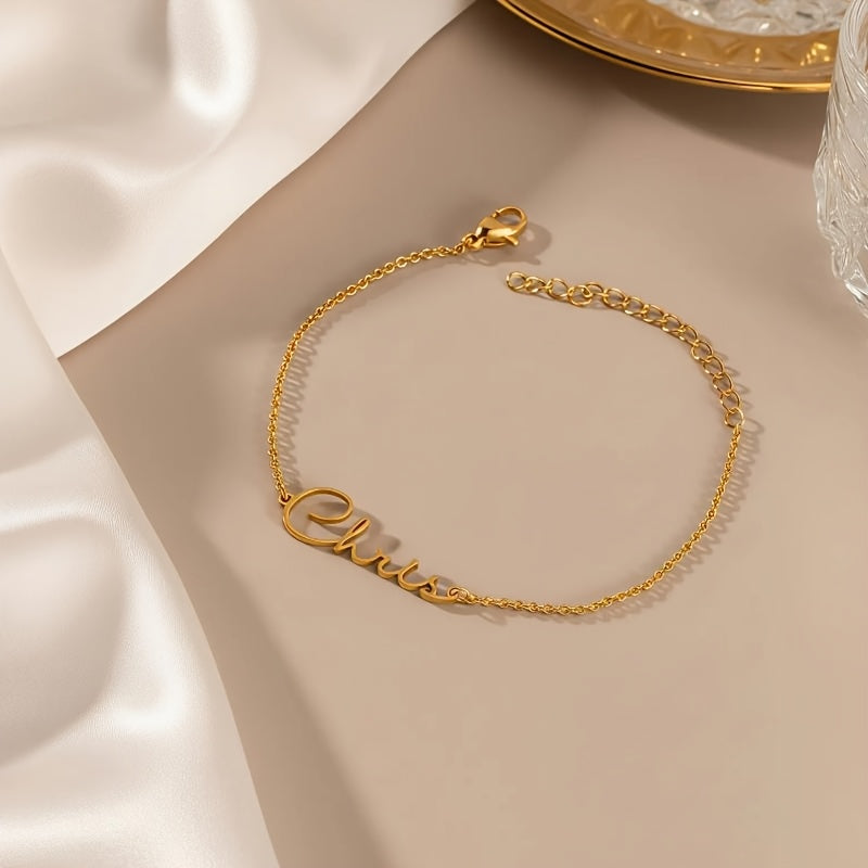 [Customized] Customized Laser-Cut Name Bracelet, 304 Stainless Steel Name Bracelet, Exquisite And Easy Popular Bracelet Additions Jewelry Gifts, Personalized Jewelry, Suitable for Daily Holiday Party Birthday Gifts Additions Bracelet