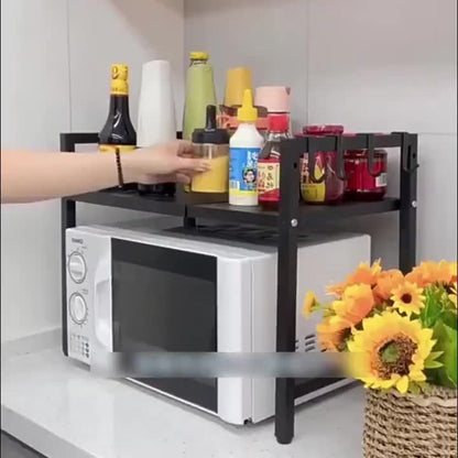 2 Tier Expandable Microwave Oven Rack Stand Storage Holder Kitchen Corner Microwave Shelf