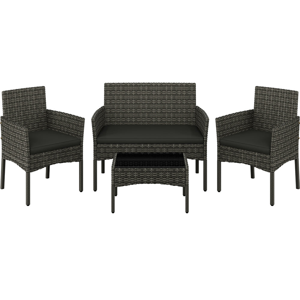 Costoffs Set of 4 Reception Set Outdoor, Garden Table & Sofa Set, Conversation Furniture Set with 2-Seat Sofa, 2 Single Sofa and 1 Coffee Table