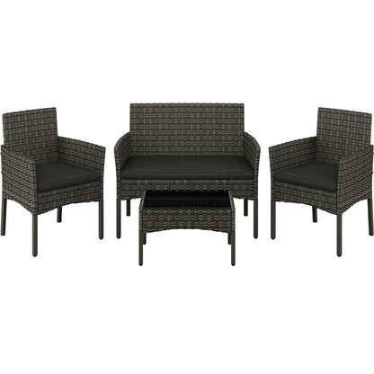 Costoffs Set of 4 Reception Set Outdoor, Garden Table & Sofa Set, Conversation Furniture Set with 2-Seat Sofa, 2 Single Sofa and 1 Coffee Table