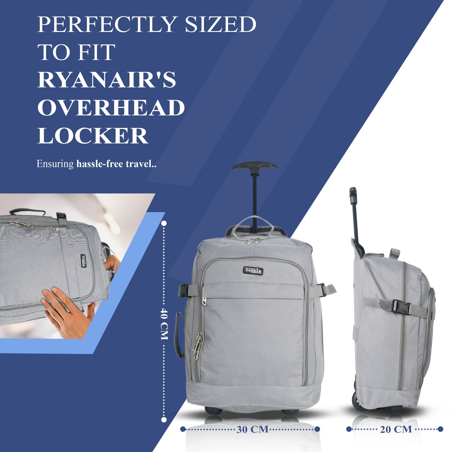 ZAHRAB 40x30x20cm Cabin Bag Underseat Bag Lightweight Hand Luggage Cabin Trolley with Wheels Flight Bags Suit Case