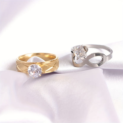 20 Fashionable Classic Rhinestone Stainless Steel Rings for Women and Men, Simple Shiny Colorful Finger Jewelry, Wedding Party Gift