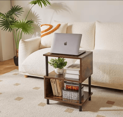 Modern Side Table with Storage - Small End Table/Nightstand, Assembly, -Shaped & Particleboard, Bedside Table for Bedroom/Living Room