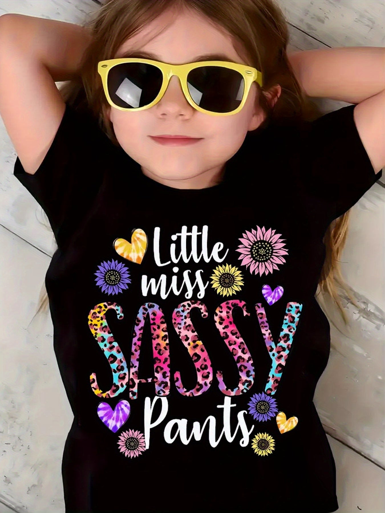 Summer T-Shirt Featuring a 'Stylish Little Girl' Print, a Trendy Black, White, And Pink Breathable Short-Sleeve Top with a Round Neck