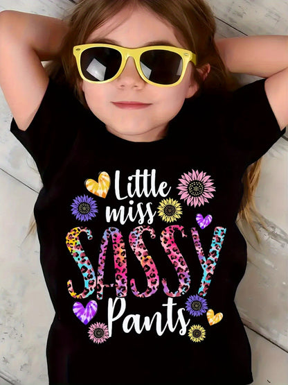 Summer T-Shirt Featuring a 'Stylish Little Girl' Print, a Trendy Black, White, And Pink Breathable Short-Sleeve Top with a Round Neck