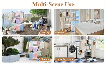 Clothes Drying Rack 4 Tier Foldable Airer Laundry Dryer Adjustable Stainless Steel Garment Laundry Racks Heavy Duty Removable Clothes Hanger with Casters for Indoor Outdoor