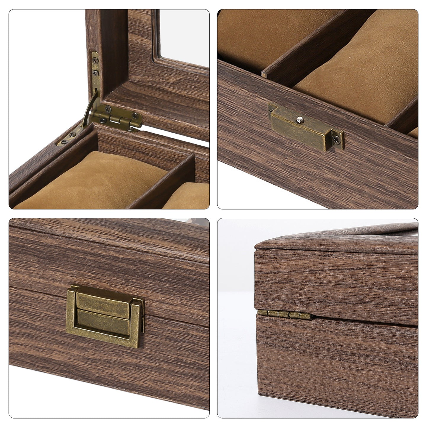 Uten Watch Box 10 Slots, Watch Case with Glass Lid, Watch Display Storage Box for Men and Women, Removable Watch Pillows, PU leather