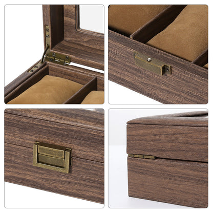Uten Watch Box 10 Slots, Watch Case with Glass Lid, Watch Display Storage Box for Men and Women, Removable Watch Pillows, PU leather