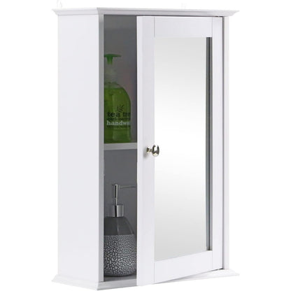 Single Door Mirrored Bathroom Cabinet Storage Cupboard Organiser Wall Mounted Mirror Cabinet with Adjustable Shelf 34cm x 15cm x 53cm