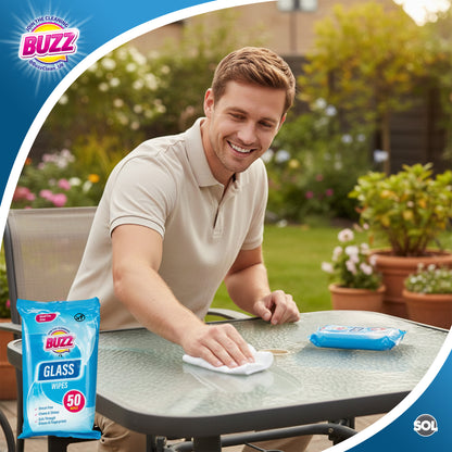 Buzz Glass Cleaning Wipes 600pk | Bulk Streak-Free Window & Mirror Cleaner Wipes | Professional Shine for Home, Car & Screens | Removes Grease & Smudges | Ideal for Holiday Cleaning & Stocking Up