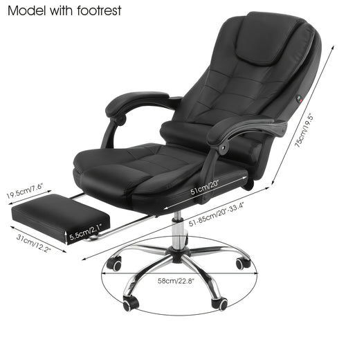 Executive Office Chair, Ergonomic Desk Chair with 2-Point Massage and Footrest, Adjustable Height and Armrest, Reclining 90-125 Degrees, PU Leather Comfortable Chair for Home and Office