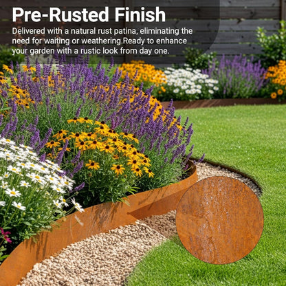 Heavy Duty Corten Steel Lawn Edging 10m and 5m, 15cm High, 0.3mm Thick Pre-Aged Metal Garden Border, Strong & Flexible Landscape Edging, Gloves Included (15cm x 5m)