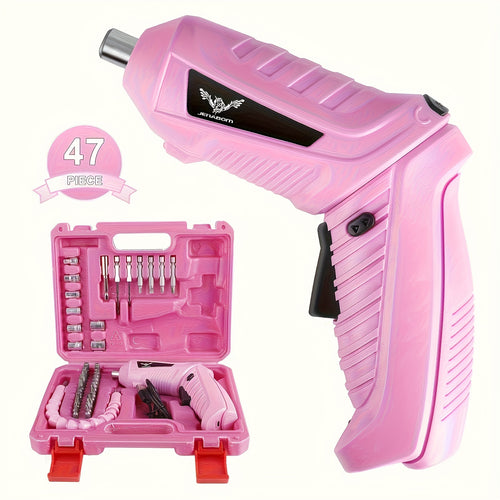 3.6V Pink Electric Screwdriver Battery Rechargeable Screwdriver Power Supply Impact Screwdriver Drilling Electric Screwdriver, with Carrying Case Tool Combination