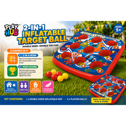 Inflatable Target Ball Game for Kids 2 in 1 – Double-Sided Toss Game with 6 Balls – Indoor & Outdoor Garden Fun Toy Ages 5+