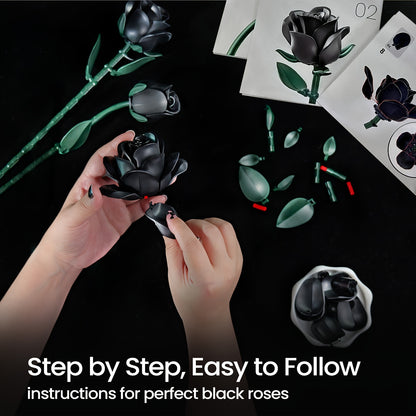 Special Party Gift Gothic Black Rose Simulation Flower Art Ornaments Background Bouquet Building Block Set 3 Rose Building Block Combination Set 152pcs