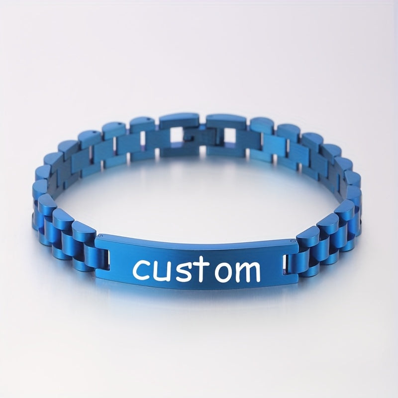 1pc Stylish Stainless Steel Bracelets Allowing Personalized Engravings - High - Quality Stainless Steel, Chic & Versatile Styles, Ideal for Father'S Day Gifting, Memorable Presents & Daily Accessorizing to Add Personality