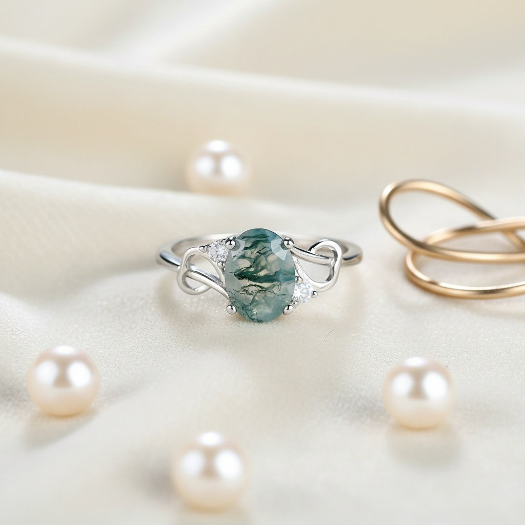 Sterling Silver Moss Agate Infinity Ring