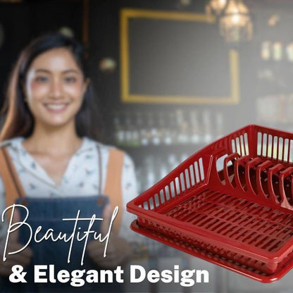 Stylish Dish Drying Rack with Plate Ruby Wine 38.5cm - Durable Plastic Kitchen Organizer Room Utensils - Sturdy
