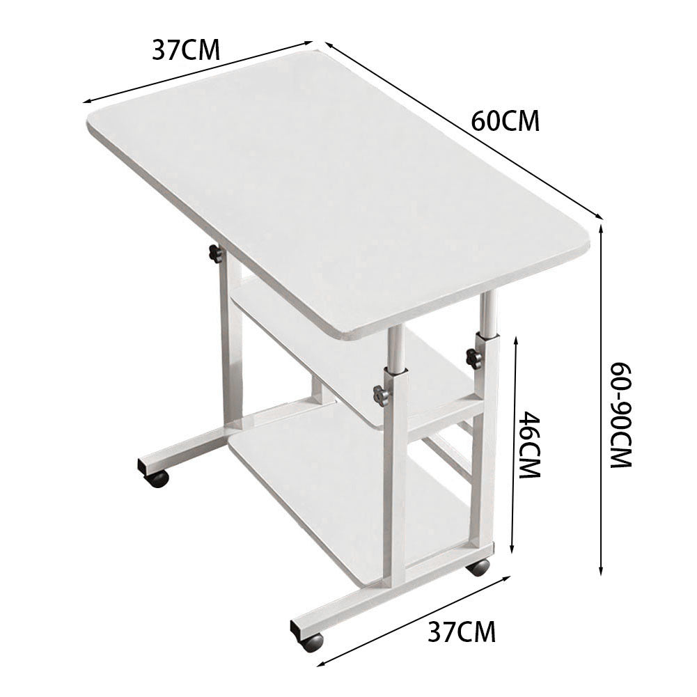 Multi-Purpose Sofa Side Table, 3-Tier Desk, Study And Reading Table, Laptop Desk, Movable Workbench with Storage Shelf, Height-Adjustable, Movable Dining Table, Bedside Table, Study Table, Home Bedroom Office Desk, 14.6*23.6*23.6-35.4 Inches