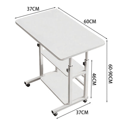 Multi-Purpose Sofa Side Table, 3-Tier Desk, Study And Reading Table, Laptop Desk, Movable Workbench with Storage Shelf, Height-Adjustable, Movable Dining Table, Bedside Table, Study Table, Home Bedroom Office Desk, 14.6*23.6*23.6-35.4 Inches