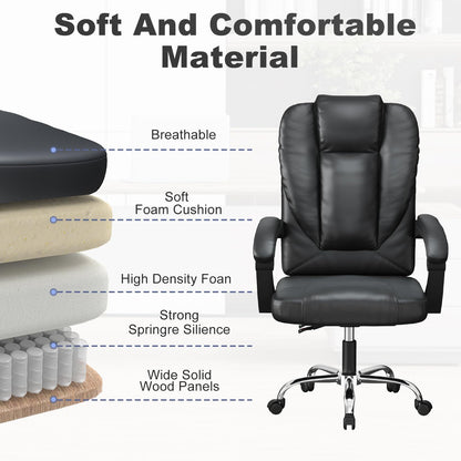 GartistGo Executive Ergonomic Office Desk Chair, PU Leather Inflatable Backrest Computer Recliner, Heavy Duty Office Chairs with Tilt Function, High Back Swivel Chair-Black Chairs
