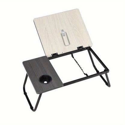 [Cozy Comfort] 73*40cm Versatile Folding Laptop Desk with Cup Holder - 5-Level Adjustable Tilt, Portable & Sturdy Wooden Frame, Ideal for Reading, Studying & Serving Breakfast in Bed - Available in Black, Walnut, Natural, Pink