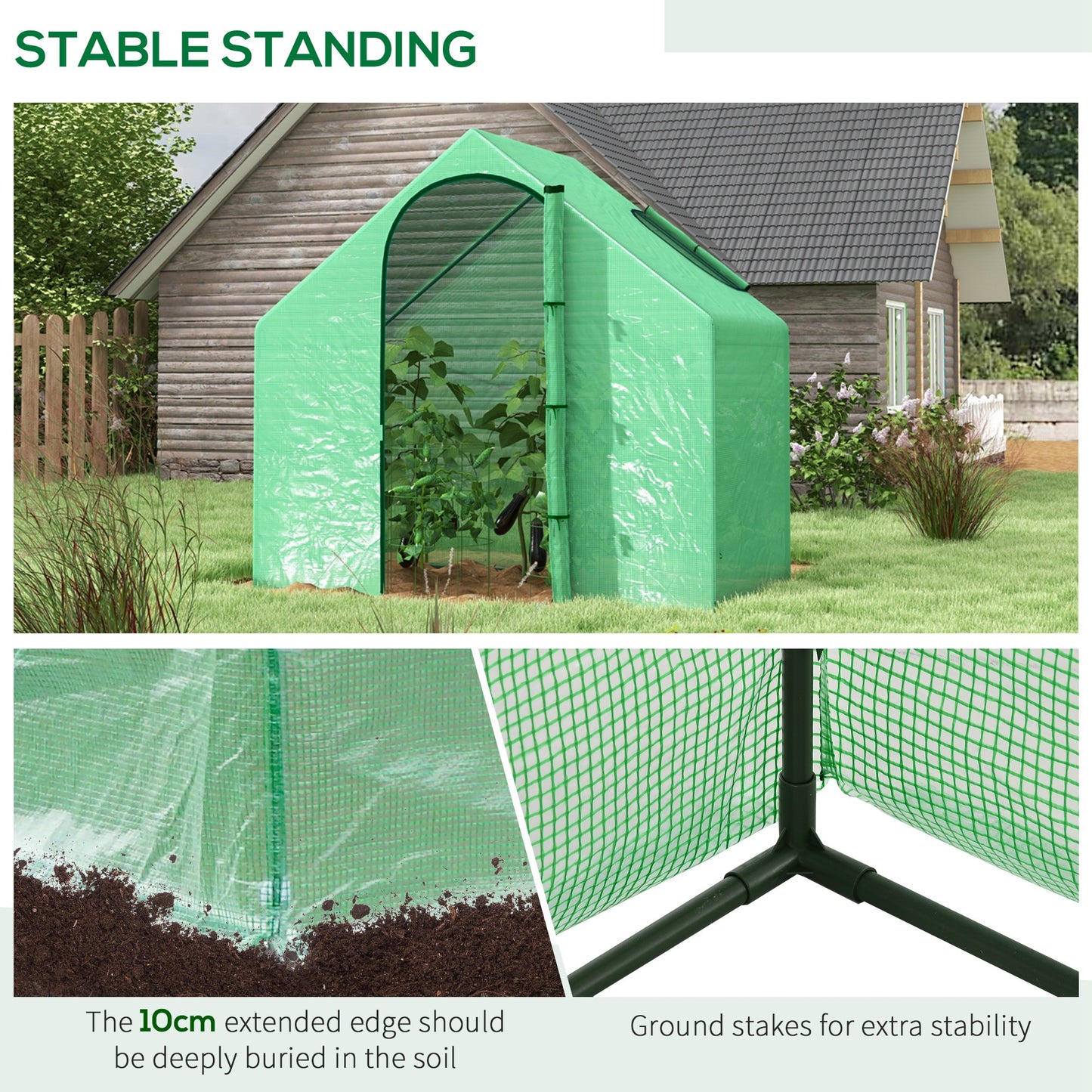 Walk In Mini Greenhouse Garden Outdoor Flower Planter Steel Frame w/ Zipped Door & Window, PE Cover, 180 x 100 x 168CM