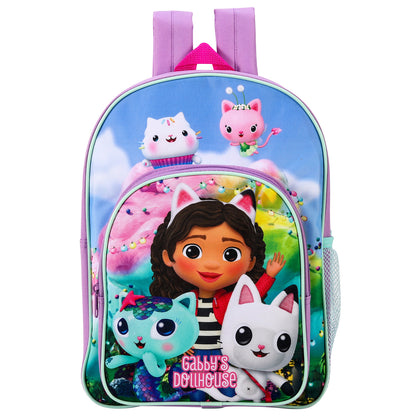 Gabby'S Dollhouse Kids Childrens Premium Backpack School Rucksack Travel Bag with Side Mesh Pocket And Front Zipped Pocket