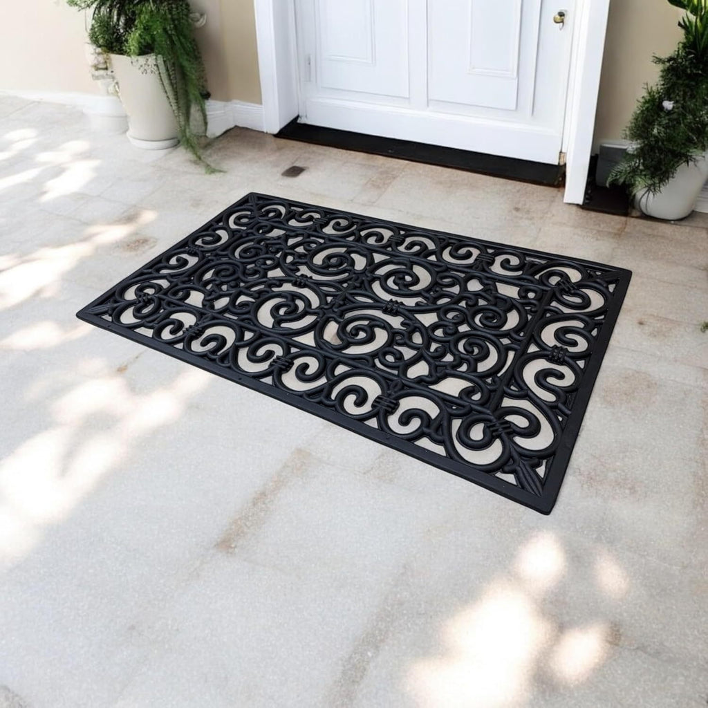 Rubber Door Mat 45x75cm Heavy Duty Wrought Iron Effect – Non-Slip Outdoor Entrance Mat with Drainage for Front Door, Back Door, Patio & Garden | Pack of 1 or 2