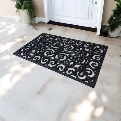 Decorative Rubber Door Mat 45x75cm – Heavy Duty Wrought Iron Effect Non-Slip Entrance Mat – Outdoor Mat with Drainage for Front Door, Patio, Garden & Back Door
