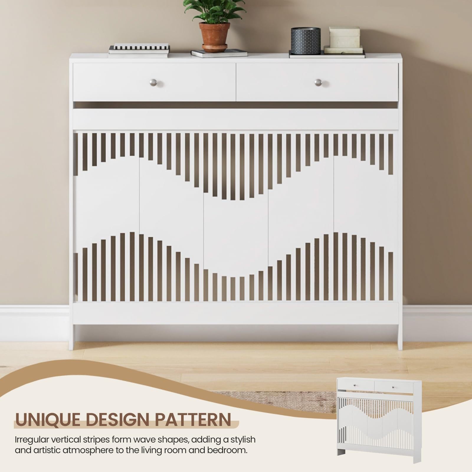 Radiator Cover with 78cm, 109cm, Wood, White MDF Drawers Storage Modern Contemporary