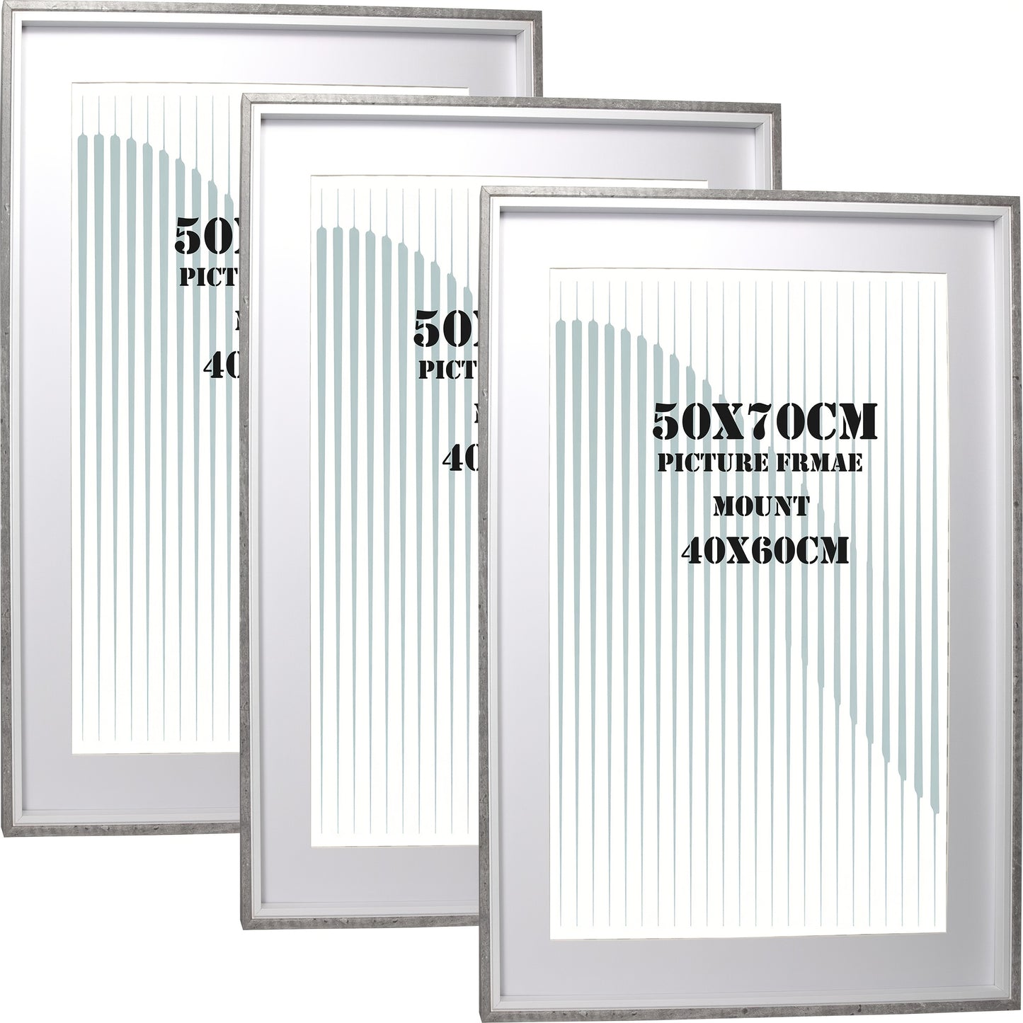 MDF Picture Frames, 50x70cm Set of 3 with Acid-Free Mount for 40x60cm, Available Colors: Black, White, Natural Wood