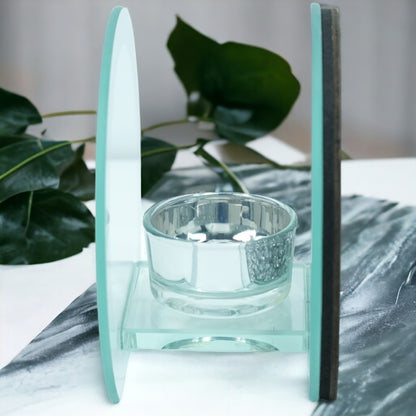 SERENA'S ® Elegant Crushed Diamond Crystal Tealight Candle Holder with Clear Silver Mirror Glass – Decorative Glass Walls for Home Decor and Special Occasions