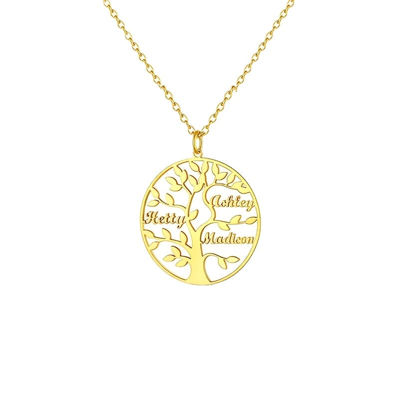 [Custom Tree of Life] 304L Stainless Steel Custom Tree of Life Necklace | Engraved with 1-8 Names | Family Name Jewelry Gift for Wives, Mothers, Grandmothers