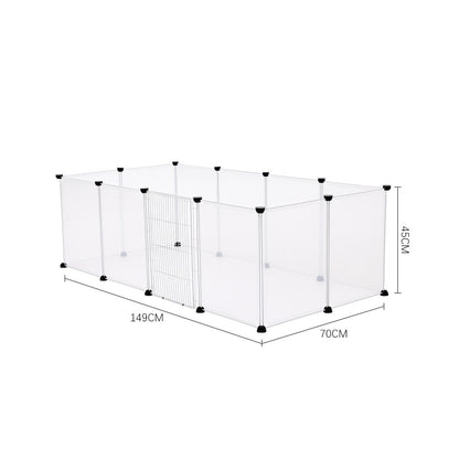 Clear Plastic Dog Playpen 12 Panel with Door – Transparent Modular Indoor Dog Pen 149x70x45cm, Safe Puppy Enclosure for Small & Medium Dogs, Living Room & Bedroom