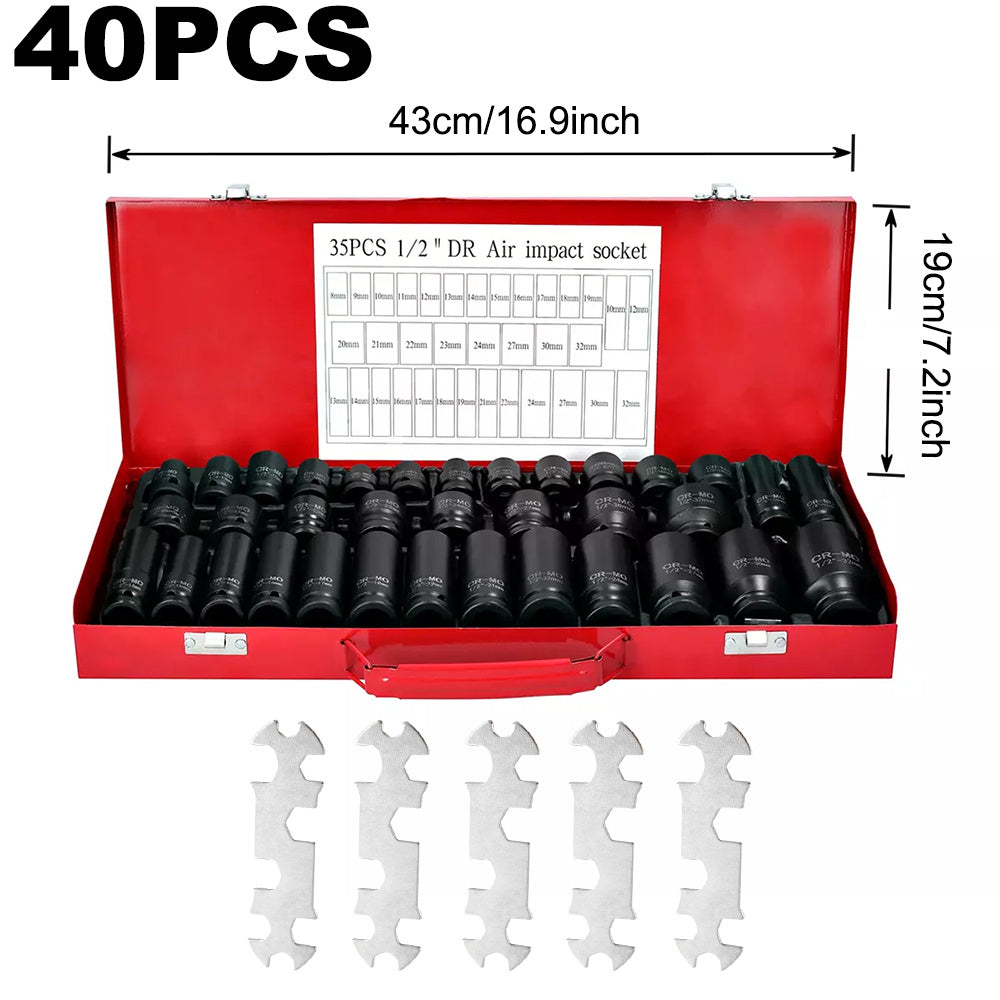 Heavy Duty 40pcs Car Truck Deep Impact 8-32mm 1/2 Inch Black Finish Heavy Duty Socket Set For Auto Repair Cool Gadgets