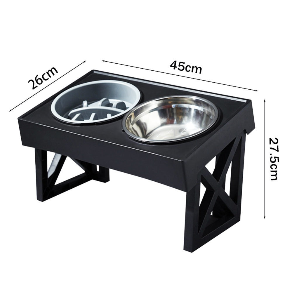 Elevated Dog Bowl Stand Height-Adjustable – Raised Feeder with Stainless Steel & PP Bowls for Small, Medium & Large Dogs, Anti-Slip Feeding Station, 45x26x27.5cm, Black
