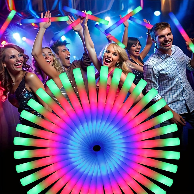 Bulk Pack of 30 LED Foam Light Sticks - Flashing Party Favors in Three Colors for Weddings, Sports Events, Concerts, Camping, And Glow Celebrations