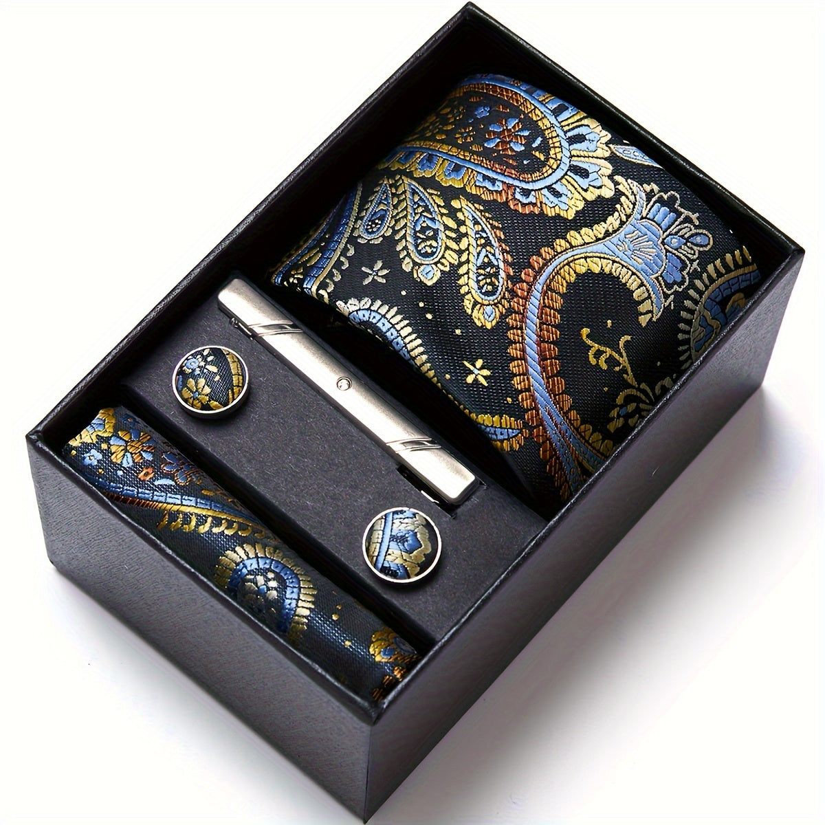 Men Men Black Paisley Tie Wedding Gift Box Tie Pocket Squares Set Necktie Box Suit Additions Fit Wedding