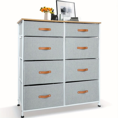Bedroom Chest of Drawers with 8 Fabric Drawers, Tall Dresser, Fabric Dresser with Wood Top, Drawer Storage Unit for Bedroom, Living Room, Black Grey
