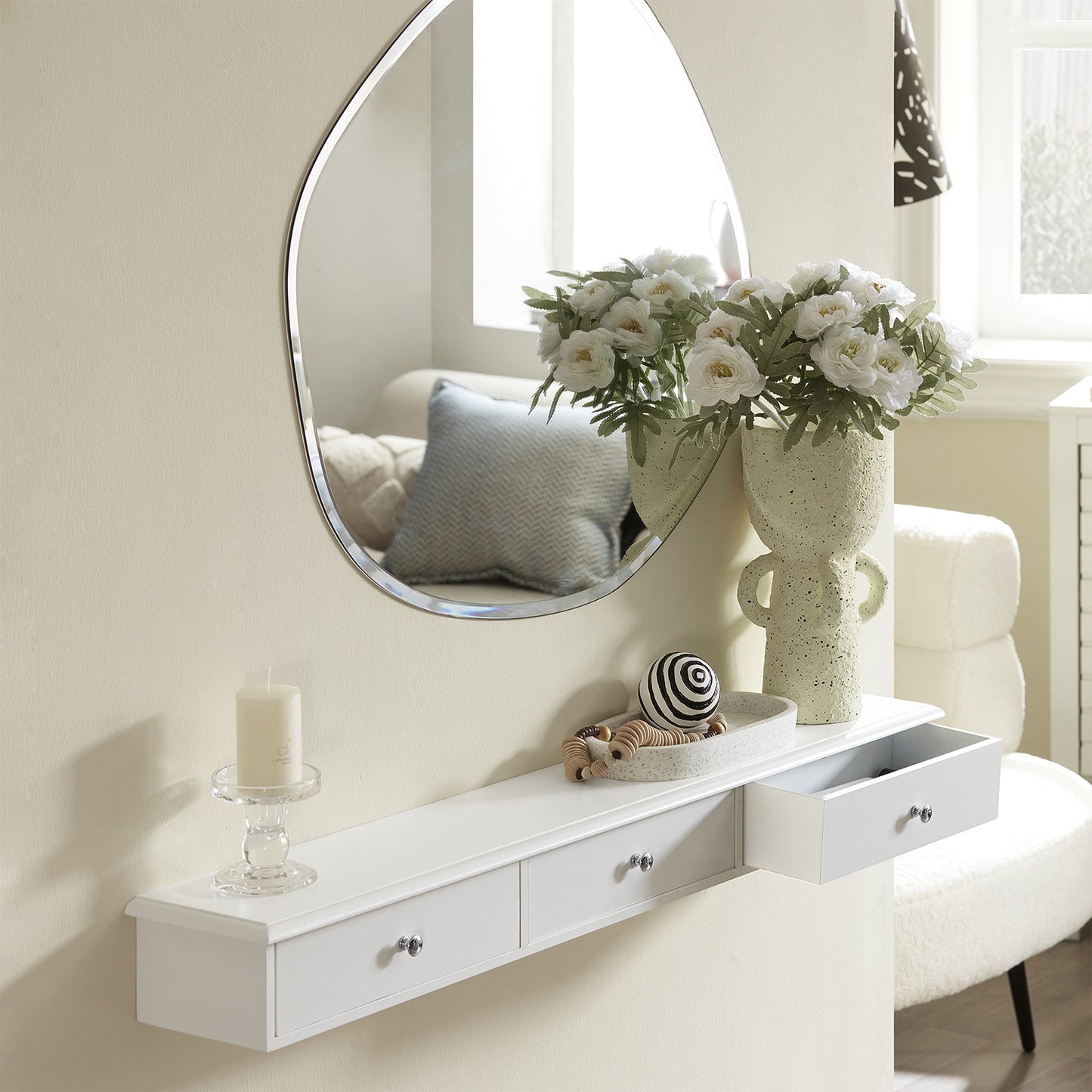 1pc Wall Shelf with 3 Drawers - Modern Suspension Shelf for Entrance, Living Room, Kitchen And Bedroom - White 94X15X10Cm - GSH54-M-X