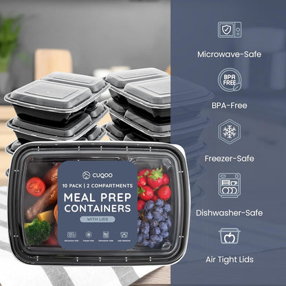 10/20pcs Meal Prep Containers with Lids, Reusable Food Storage Boxes, 1 & 2 Compartment Lunch Boxes, Stackable Plastic Takeaway Containers, Microwave Freezer Dishwasher Safe, Bento Lunch Box Set
