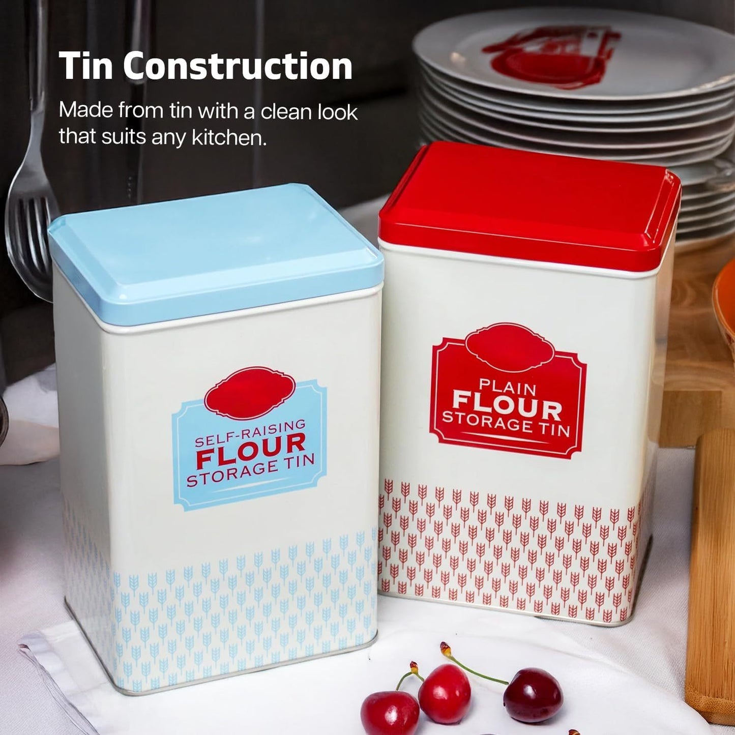 Flour Storage Containers | Self Raising Flour Tin with Lid |1 Kg| 18.5 X 9.2 X 12 Cm Storage Tins to Keep Flour Fresh & Clean (Self Raising & Plain)