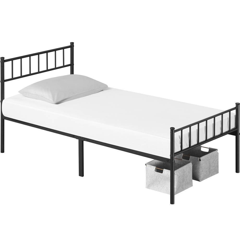 Costoffs Metal Bed Frame, Single/Double Size Bed Platform with Slatted Headboard and Footboard, Solid Slat Support, Large Storage Space, Easy Assembly Bed, Modern Mattress Foundation, Black/White/Pink/Silver