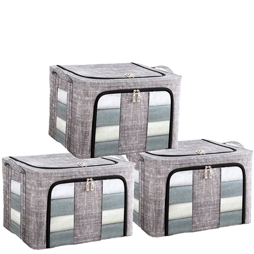 3 Pack 70 L Three-Ply Fabric Foldable Storage Bags, & Largefor, Shoes, Blankets, Bedding and Duvet